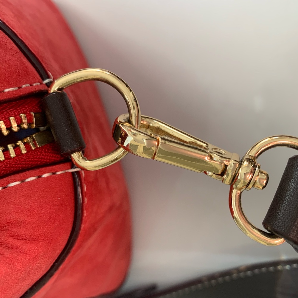 Frances Valentine "Sabrina" Satchel in Red Nubuck w/ Chocolate 🍫Accents - Picture 6 of 15